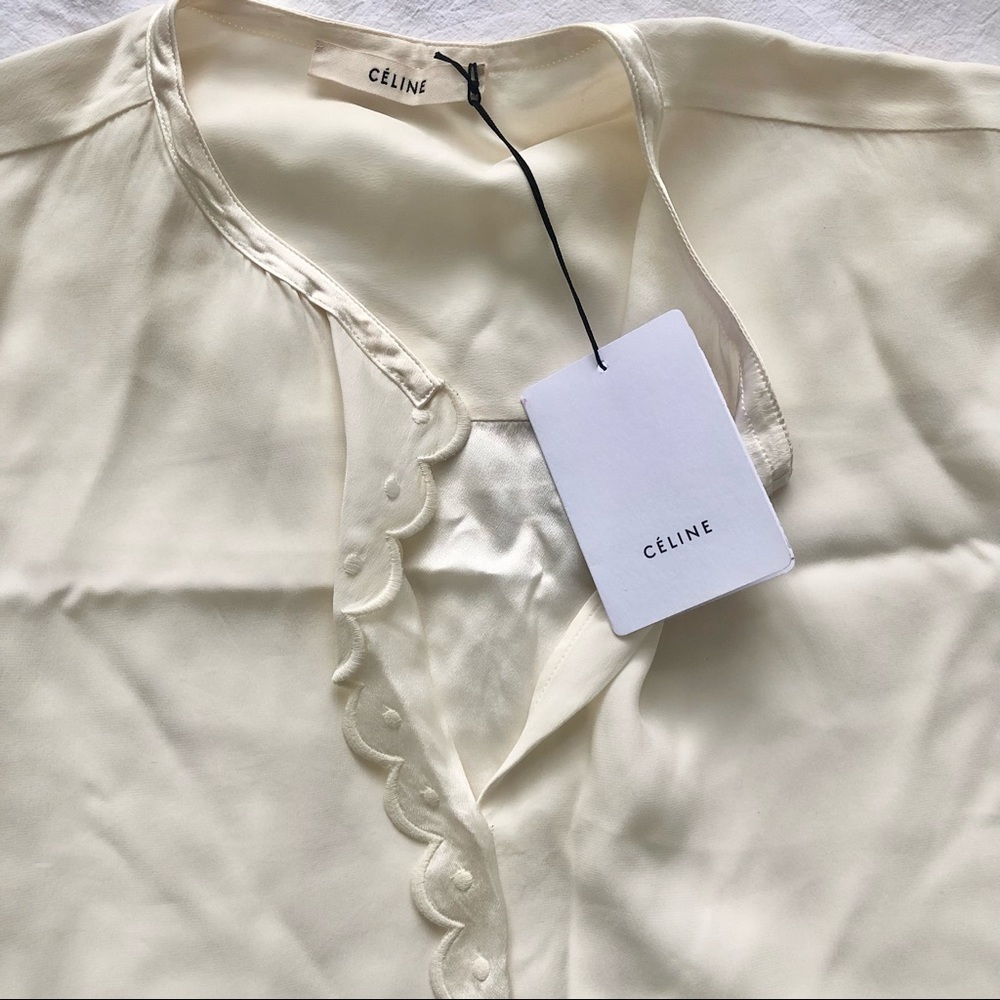 Céline Scalloped Placket Silk Blouse - Size 36